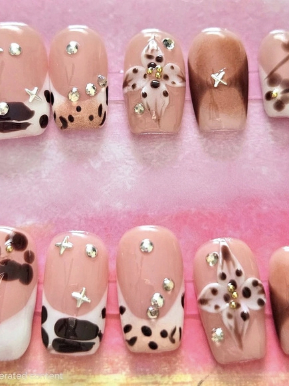 Nude & White Floral Press-On Nails